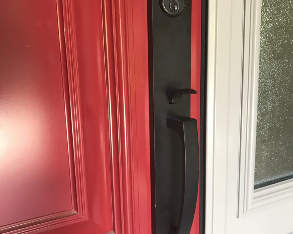 long backplate entry door handleset, available in Satin Nickel and Black Matte finish